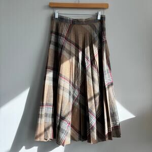 Vintage 70s/80s Stonybrook Wool Blend Plaid Pleated Midi Skirt Size 9/10